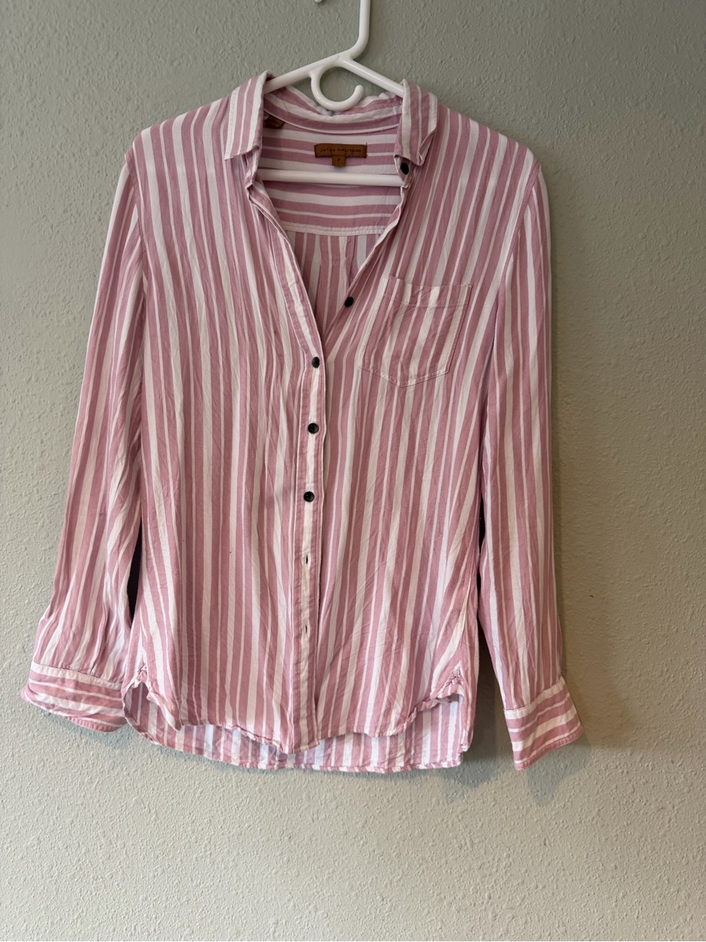 JACHS Girlfriend Pink and White Striped Button-Down Shirt